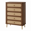 Cómoda 80 x 40 x 110 cm de madera nogal con rejilla de ratán y 5 cajones estilo retro
