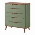 Cómoda 90 x 45 x 110 cm de madera verde y nogal con 5 cajones estilo moderno