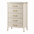 Cómoda 80 x 45 x 120 cm de madera blanco crema con tiradores dorados estilo clásico para dormitorio