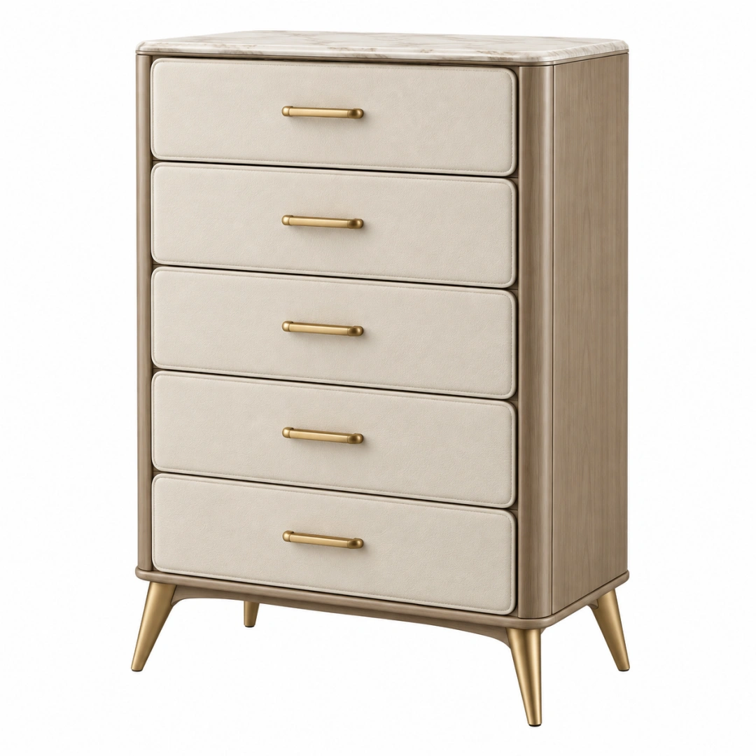 Cómoda 80 x 45 x 120 cm de madera beige con 5 cajones estilo moderno