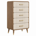 Cómoda 80 x 40 x 140 cm de madera marrón y blanco con 5 cajones estilo moderno