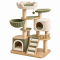 Árbol rascador para gatos 60 x 60 x 170 cm de madera sisal y felpa verde crema con refugios y plataformas