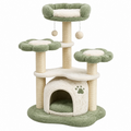 Árbol rascador para gatos 60 x 50 x 120 cm de felpa verde y crema con postes de sisal y plataformas