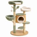 Árbol rascador para gatos 60 x 60 x 150 cm de madera sisal y felpa verde beige con plataformas y cueva