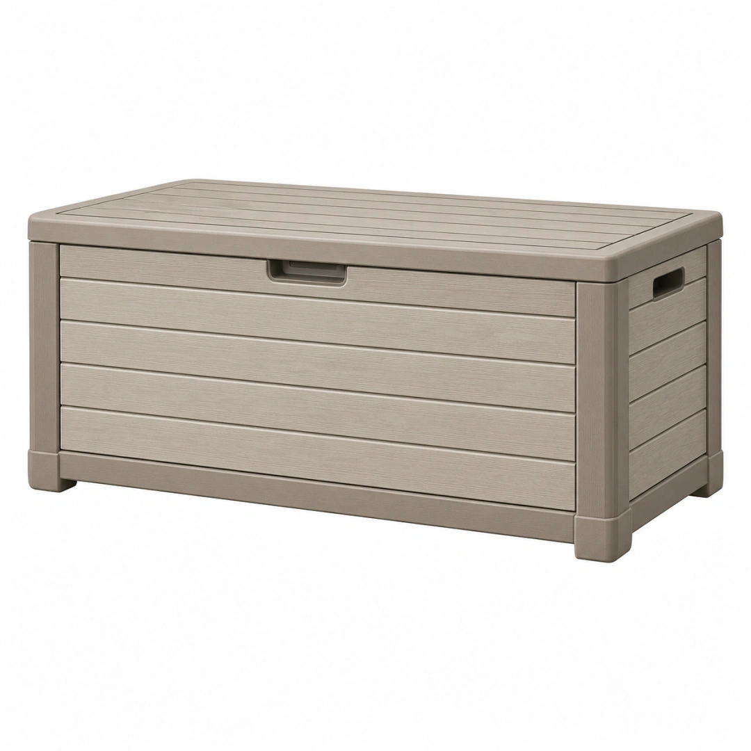 Arcón de almacenamiento 120 x 60 x 63 cm de plástico beige para exterior con tapa