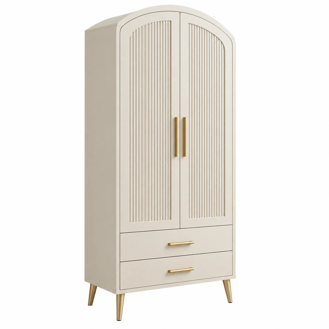 Armario 90 x 50 x 180 cm de madera beige con 2 puertas 2 cajones y estilo moderno