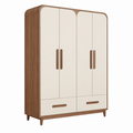 Armario de 4 puertas 120 x 55 x 200 cm en tablero efecto madera y crema con 2 cajones estilo moderno