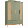 Armario 120 x 55 x 190 cm de madera verde con rejilla de ratán y 4 puertas