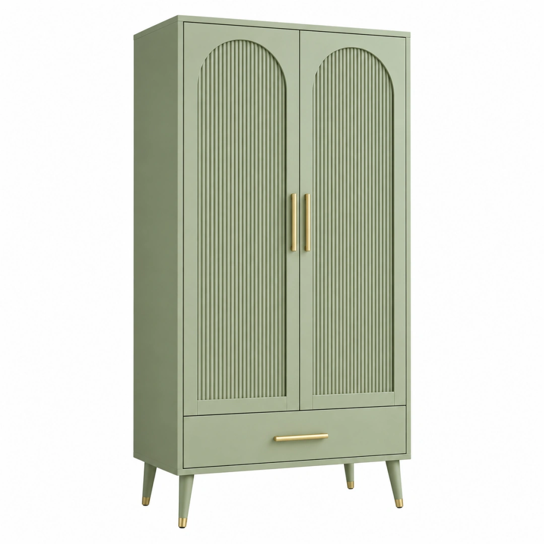 Armario 90 x 45 x 180 cm de madera verde con 2 puertas y cajón de estilo moderno