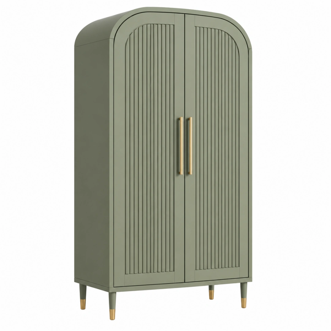 Armario 90 x 45 x 180 cm de madera verde con puertas acanaladas para dormitorio estilo moderno
