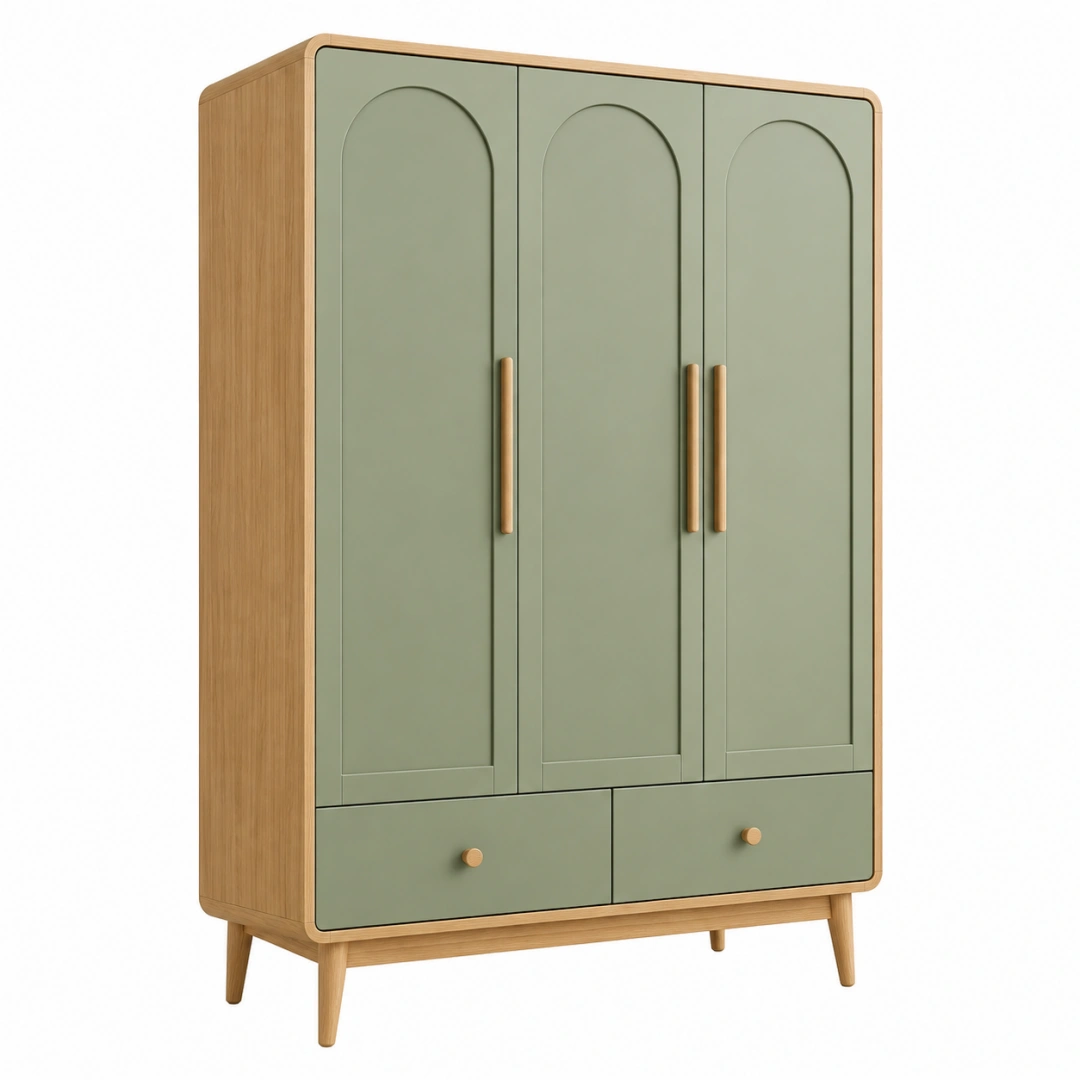 Armario de 120 x 55 x 190 cm de madera verde y natural con 3 puertas y 2 cajones