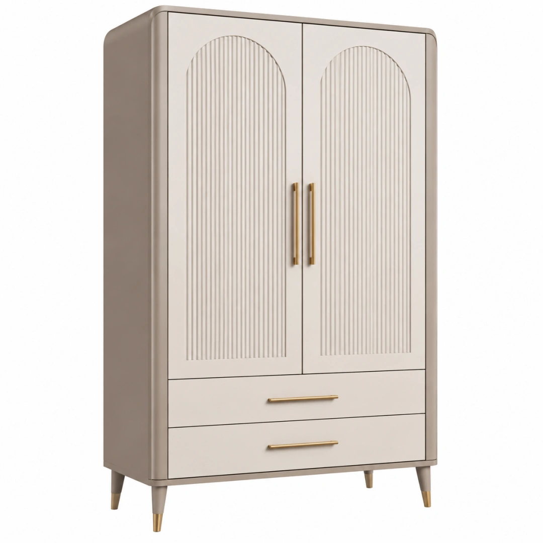 Armario 90 x 45 x 180 cm de madera color crema con 2 puertas y 2 cajones