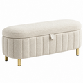 Banco baúl 100 x 40 x 45 cm de tela bouclé beige con almacenaje y patas metálicas
