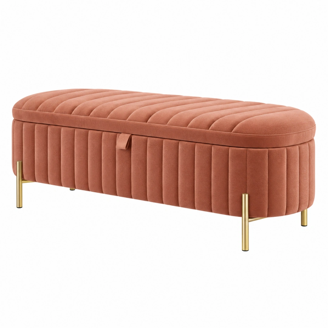 Banco con almacenaje 120 x 45 x 48 cm de terciopelo rosa con patas metálicas