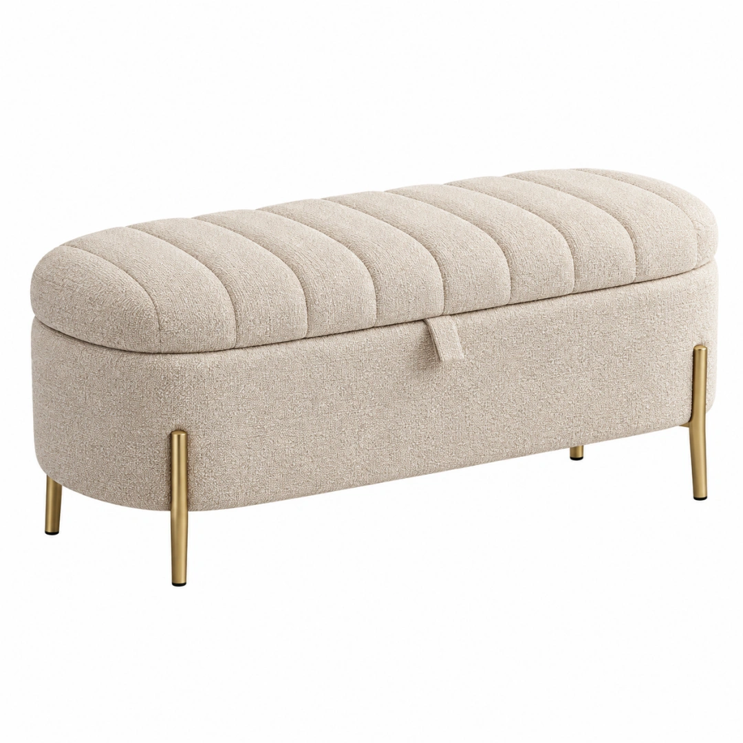Banco con almacenamiento 120 cm tapizado beige con patas metálicas doradas estilo moderno