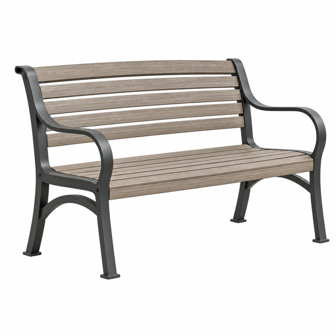 Banco de jardín 122 x 61 x 85 cm de metal y madera sintética gris y marrón - estilo clásico
