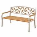 Banco de jardín 122 x 61 x 88 cm de metal y madera beige/marrón con respaldo de hojas